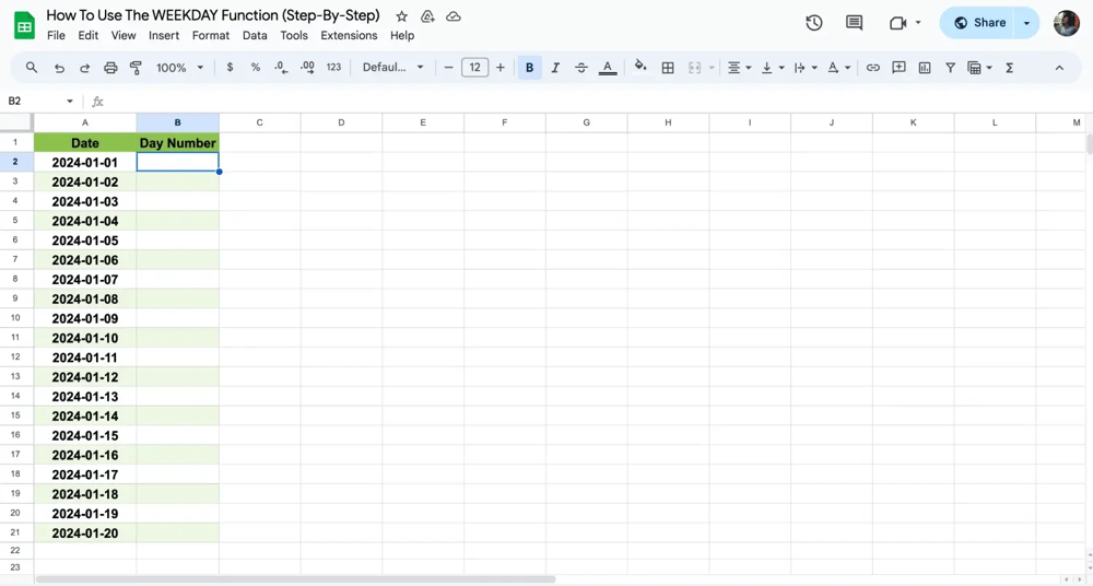 Wählen Sie eine Zelle aus, um die Formel anzuwenden