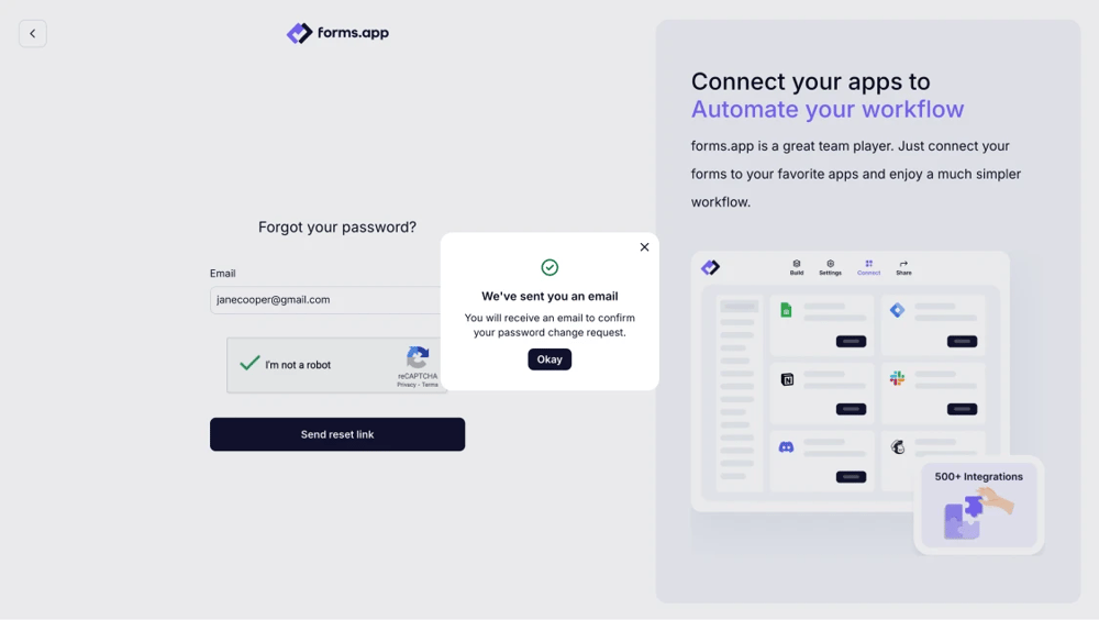An image showing the “Send reset link” button