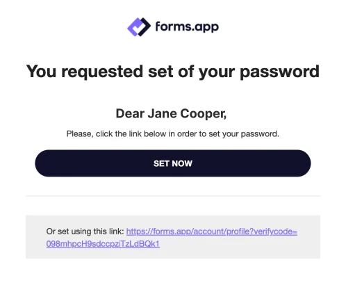 An image showing an example email message for your password reset