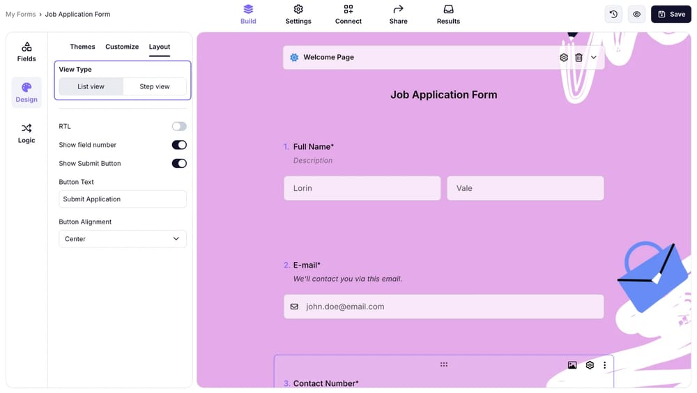 İş başvuru formunuzun tasarımını özelleştirme
