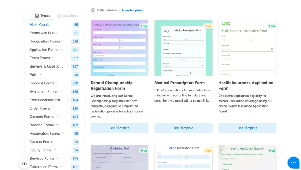 Galeria de modelos do 123FormBuilder