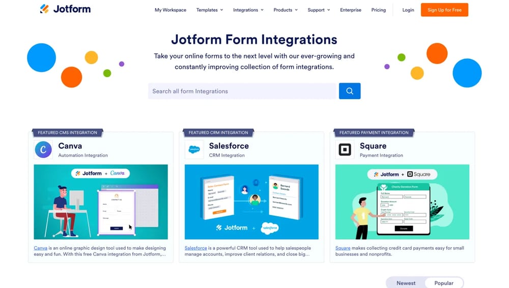 Integrations of Jotform