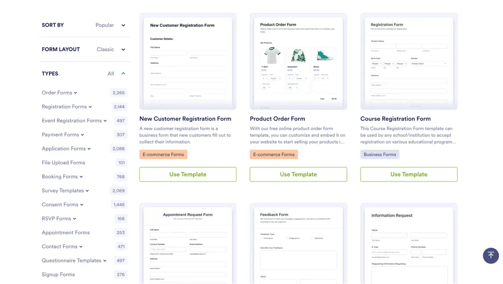 Vorlagengalerie von Jotform