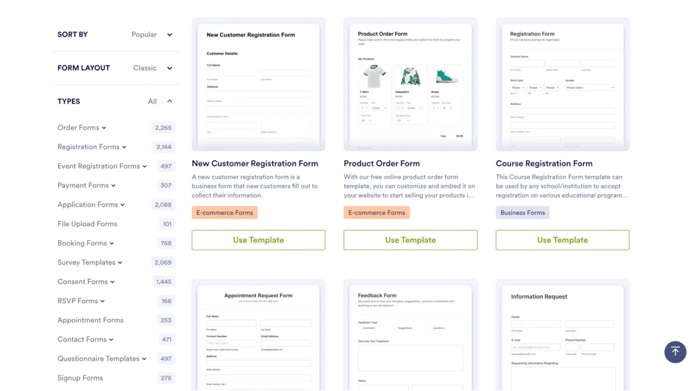 Template gallery of Jotform