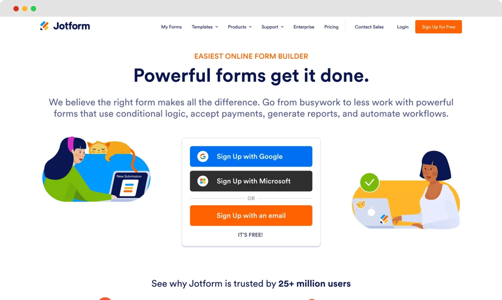 The homepage of Jotform