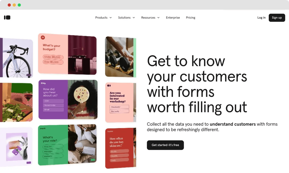 The homepage of Typeform