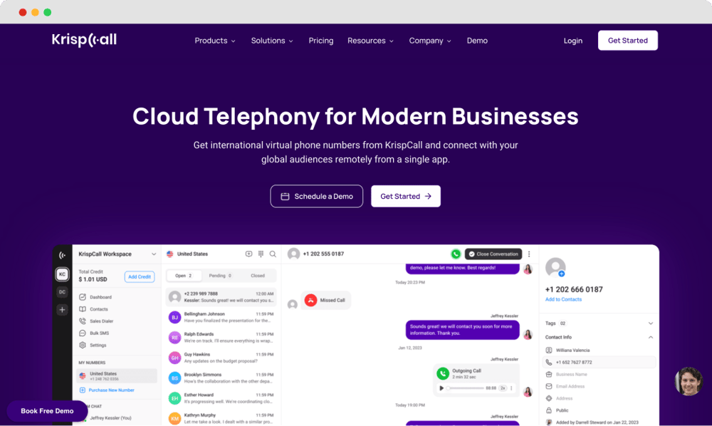 La página de inicio de KrispCall