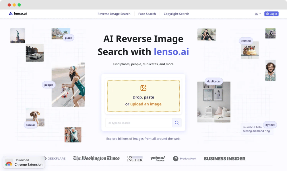 The homepage of Lenso.ai