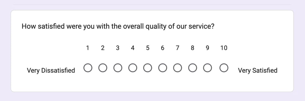 Google Forms'dan bir doğrusal ölçek sorusu örneği