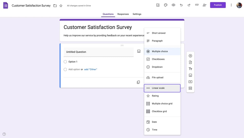Google Form'da Alan Türünü Linear Ölçek olarak değiştirme