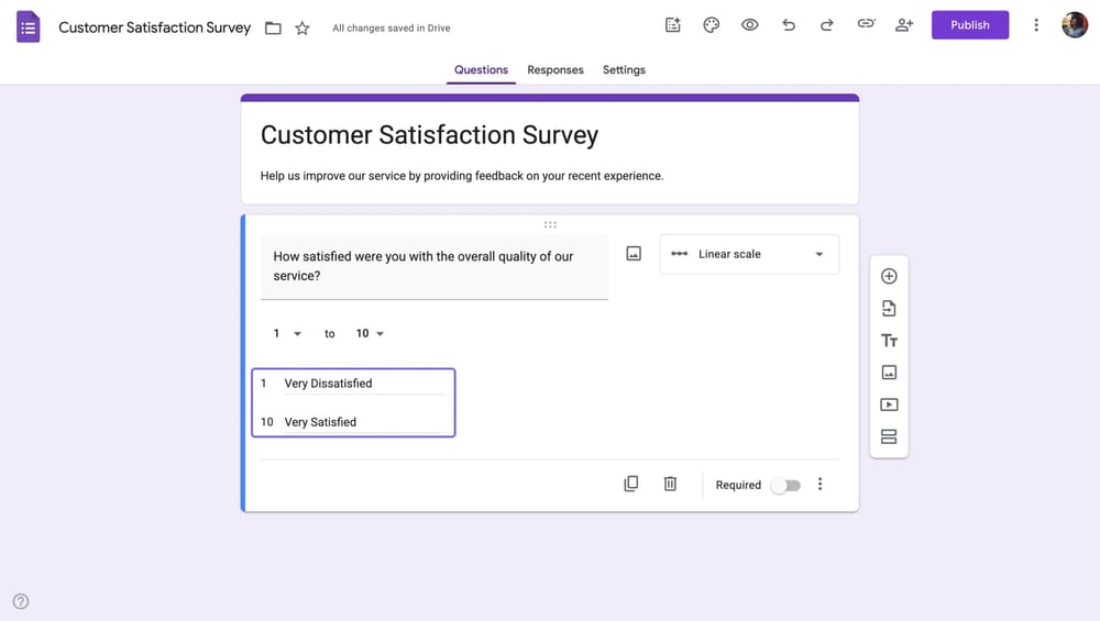 Google Form'da bir lineer ölçek sorusuna etiket eklemek