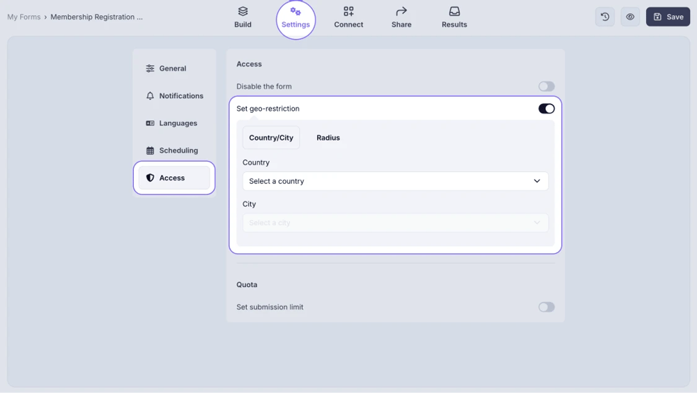 An image highlighting the Set geo-restriction toggle, which you need to turn on
