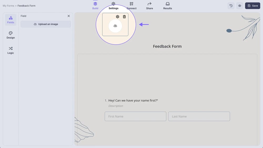 An image of the “Logo” field, which you can click to upload your logo to the form