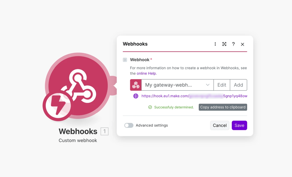 An image showing a “Successfully determined” message from the Make side, which shows that the connection was made