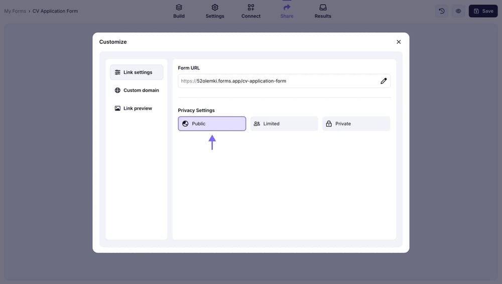 Option „Öffentlich“ wählen