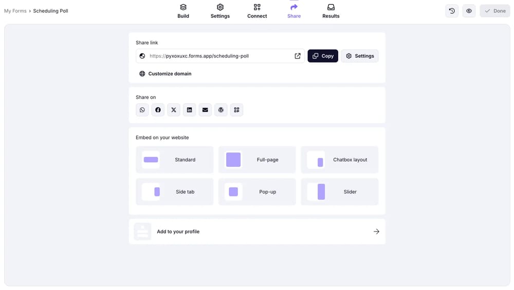 Share your poll by selecting a suitable sharing option