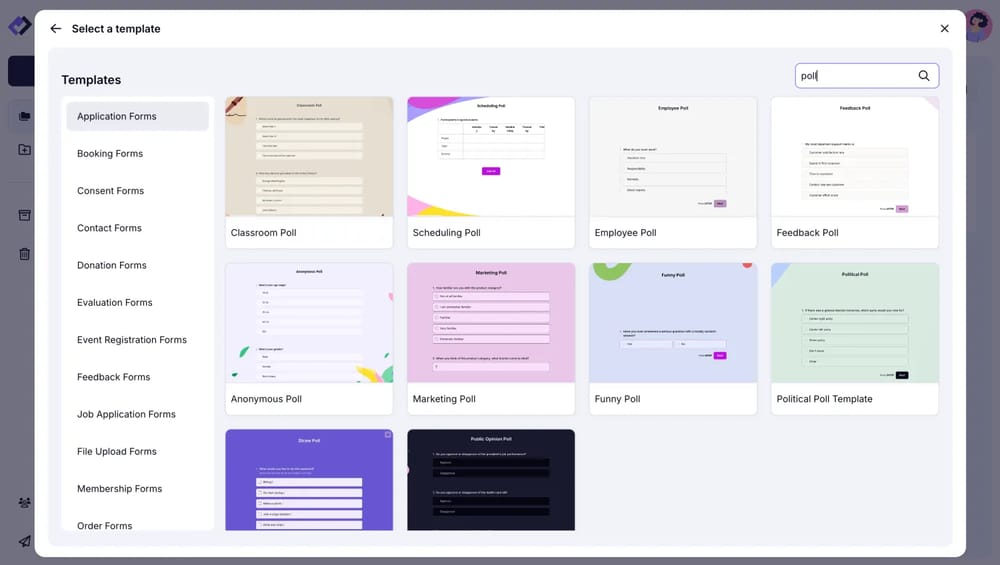 Choosing a poll template on forms.app