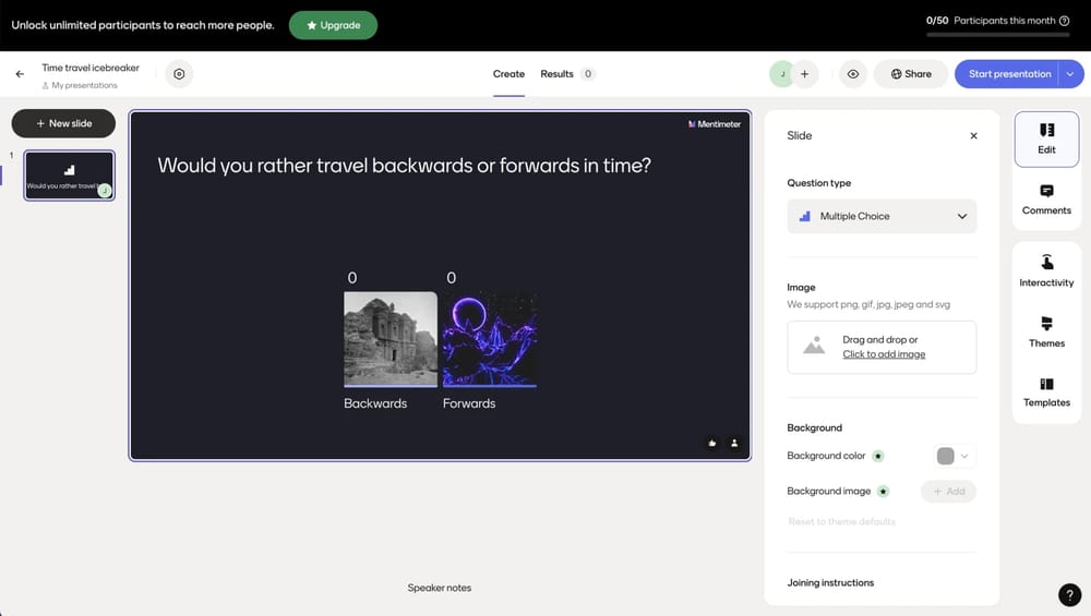 Workspace of Mentimeter