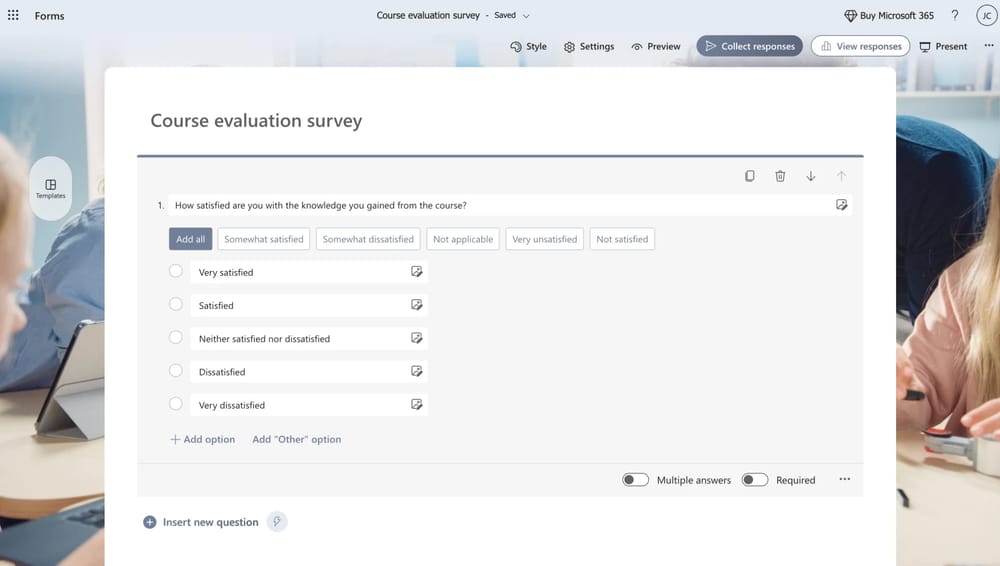 Workspace of MS Forms
