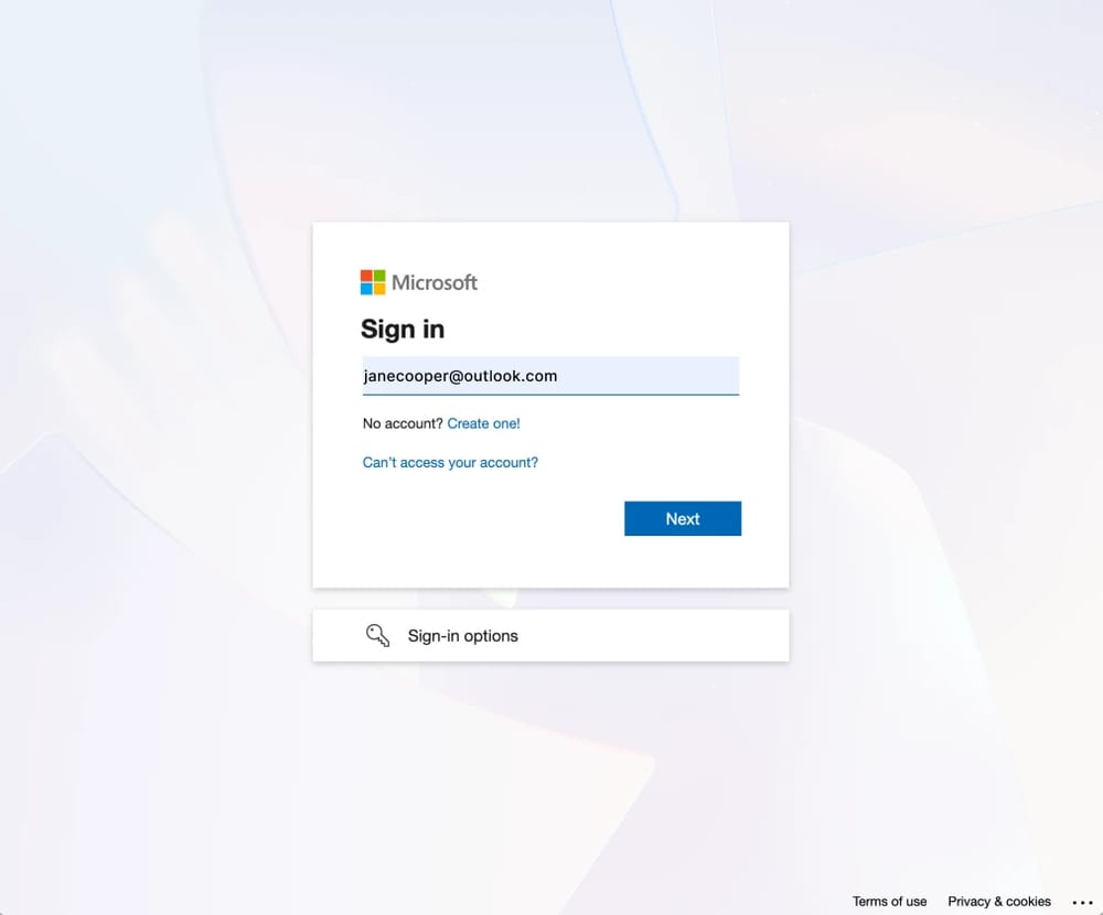An image showing the pop-up appearing where you can start the connection by first logging in to your Microsoft account