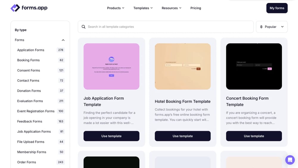 Template library of forms.app