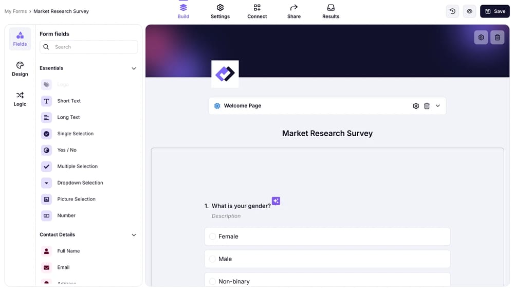 Add your own logo and cover to personalize your form