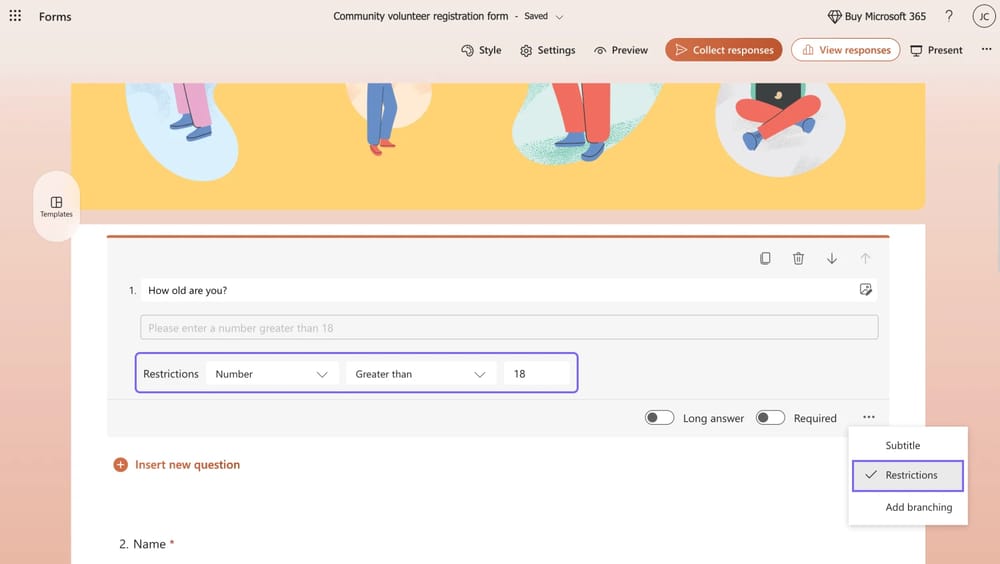 Adicionar restrições para perguntas cruciais