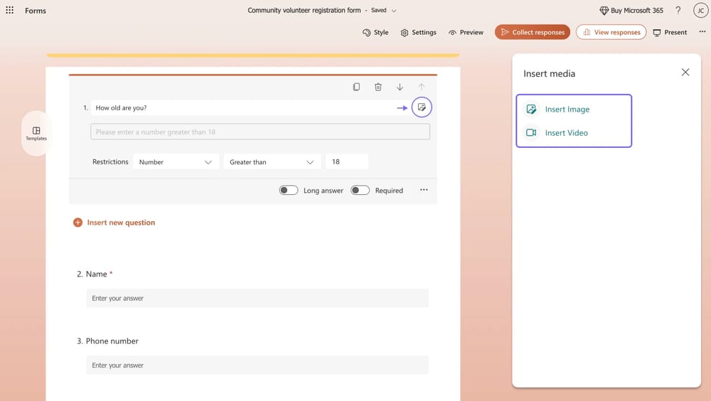 Inserir imagem ou vídeo