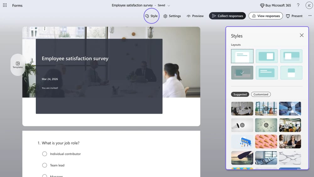 Change the style on the Design tab