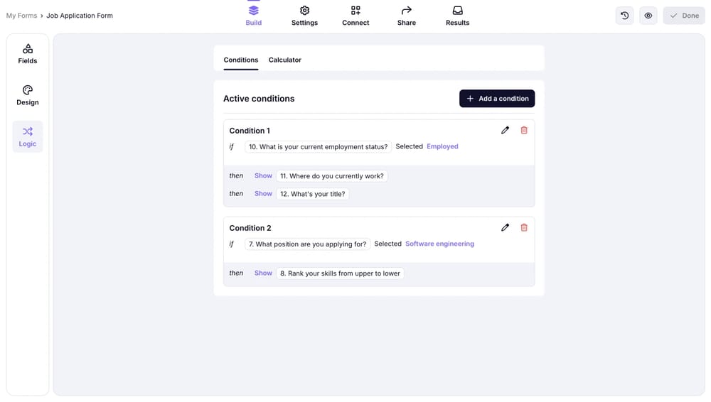 Lógica avançada do forms.app