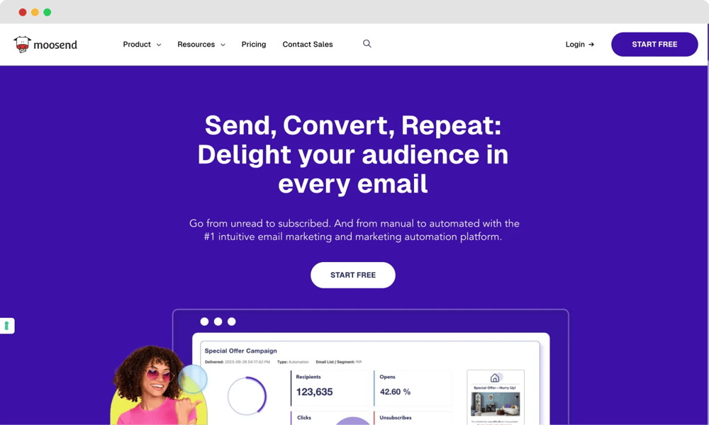 The homepage of Moosend