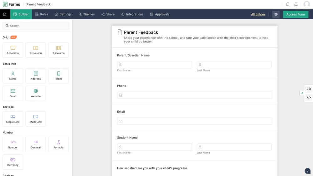 Workspace of Zoho Forms