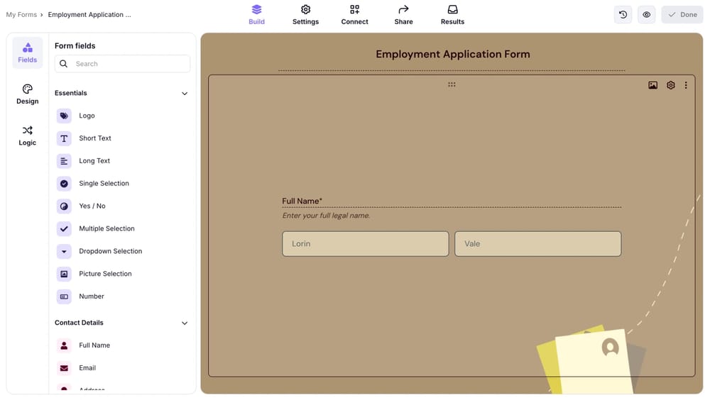 Workspace of forms.app