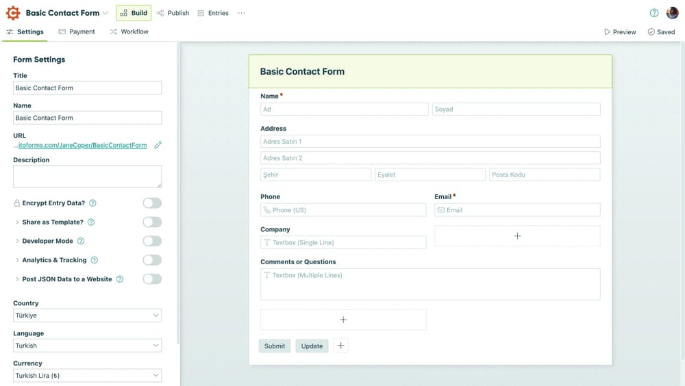 Workspace of Cognito Forms