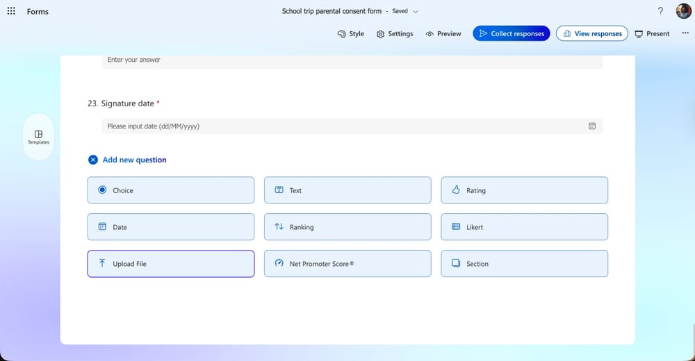 Utilice la opción «Subir archivo» para recopilar formularios médicos o documentos de identidad