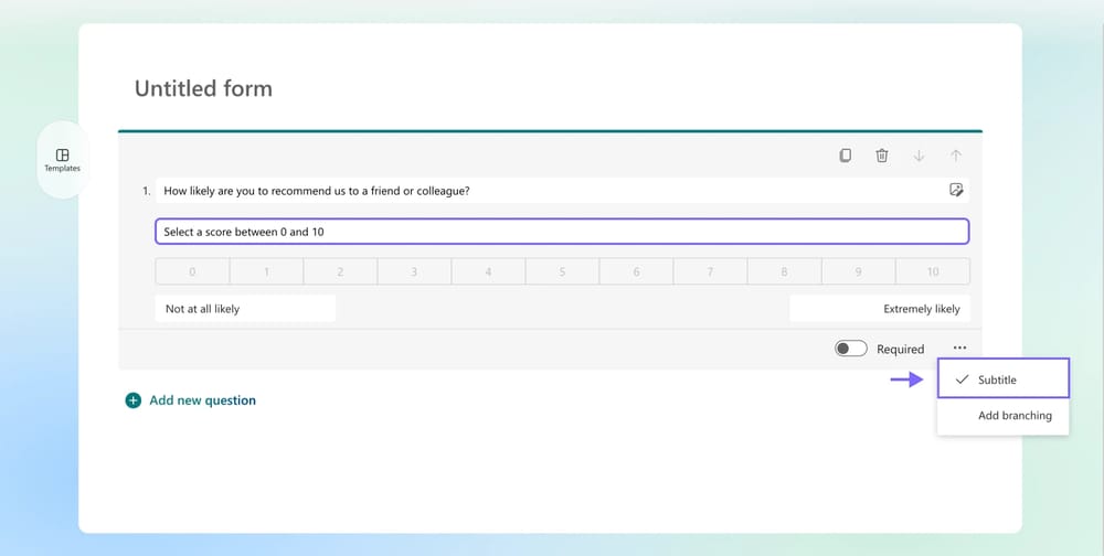 Fügen Sie den Frage-Untertitel ein, indem Sie auf den Drei-Punkt-Button klicken