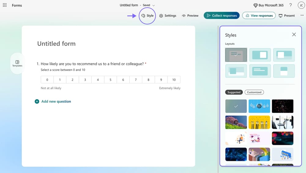 Klicken Sie auf das Farbpalette-Symbol, um auf das Style-Menü zuzugreifen