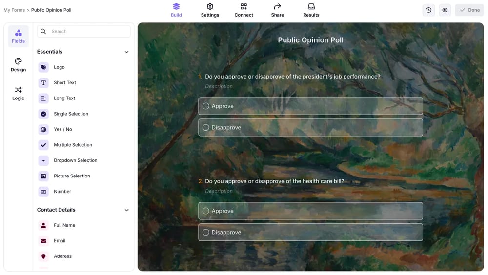 Add your opinion poll questions