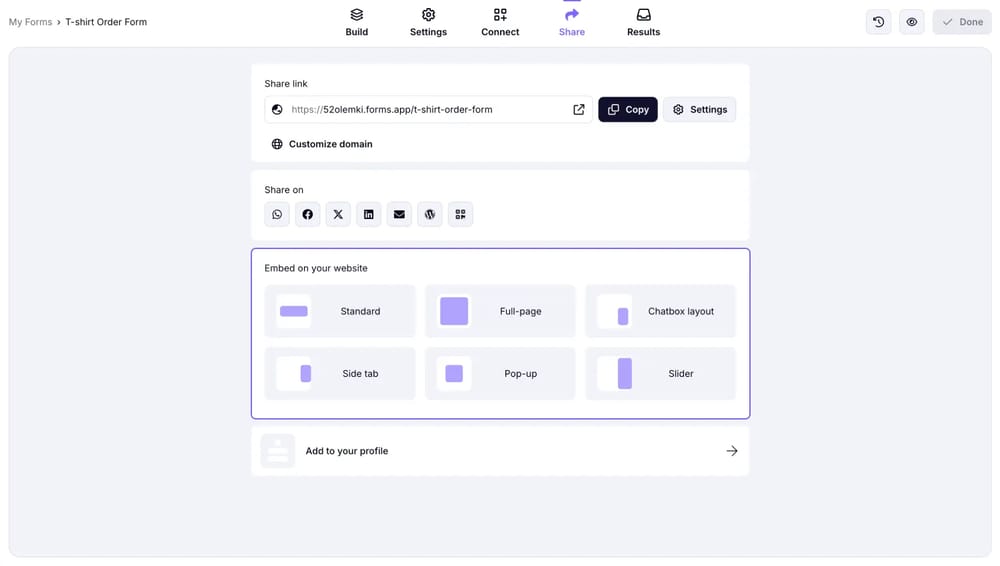 forms.app'teki form paylaşım ayarları