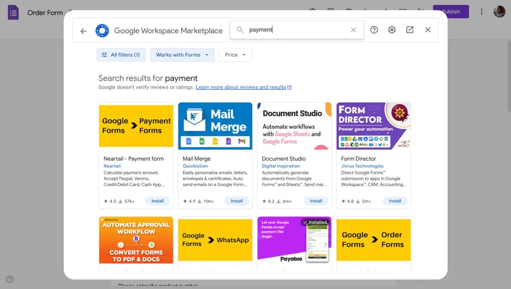 Google Forms ödeme eklentileri