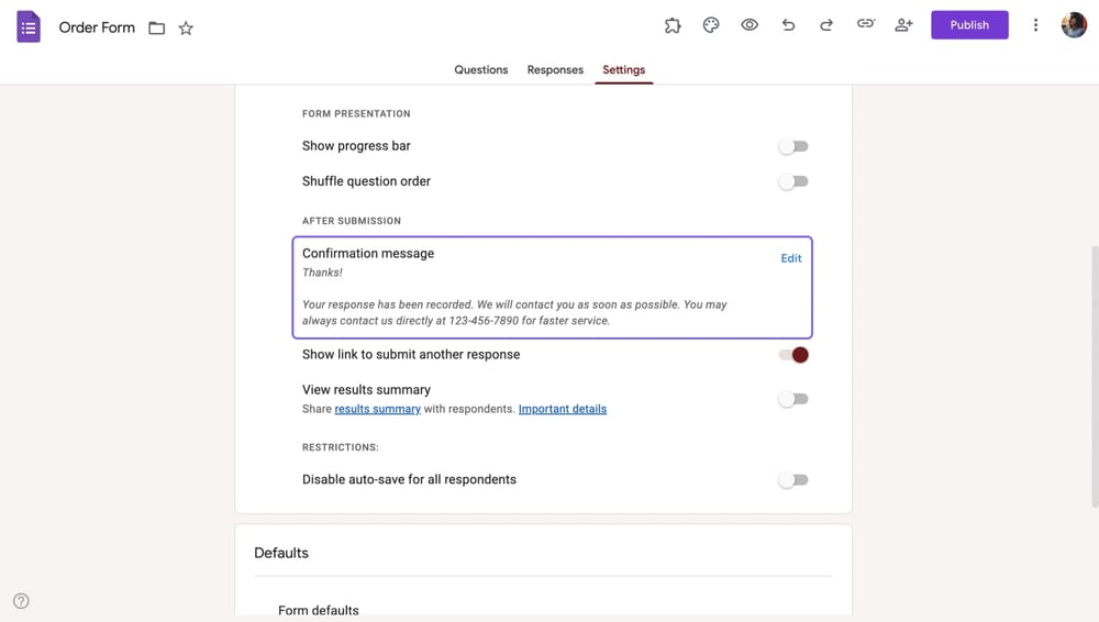 Google Forms onay mesajına ödeme bağlantıları ekleme