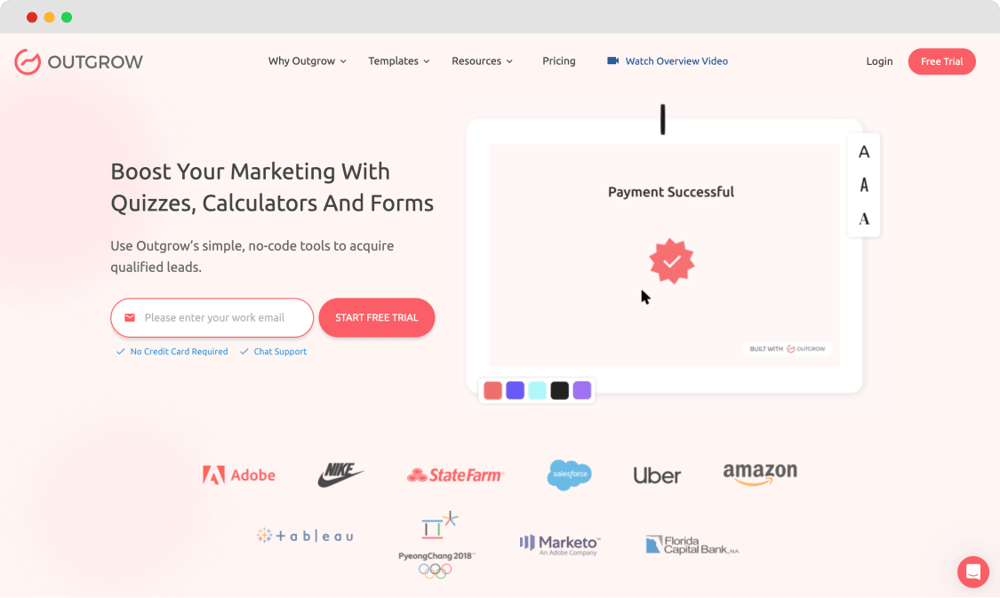 Outgrow ana sayfası