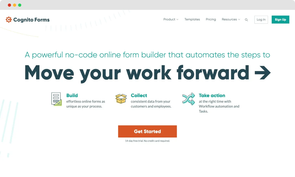 A página inicial do Cognito Forms