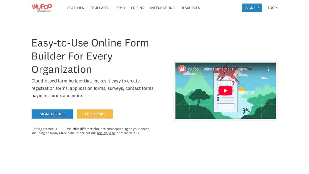 The home page of Wufoo