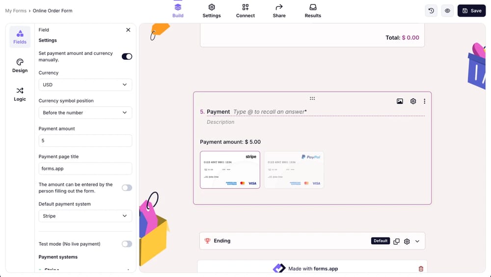 An image showing the options you can edit once you access the “Payment field” settings area