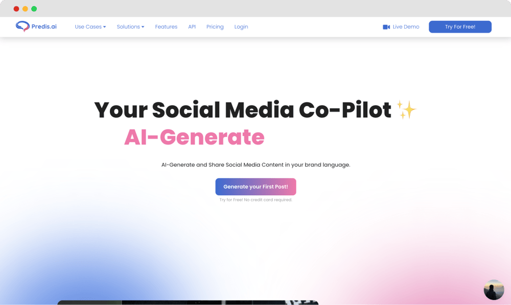 The homepage of Predis.ai