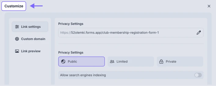 An image highlighting the Customize button in the Share tab
