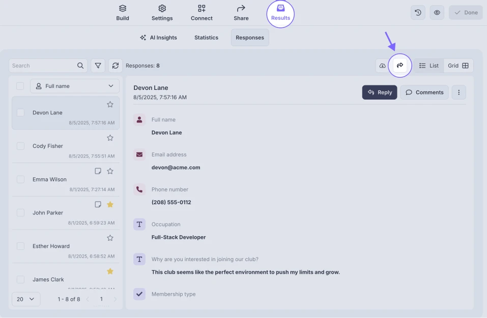An image showing how you can navigate to the results privacy settings by accessing the Results tab