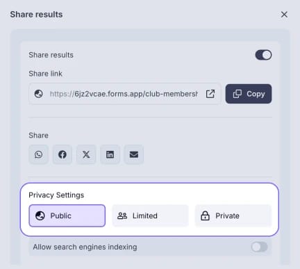An image showing where the results’ privacy settings are located and what options you have