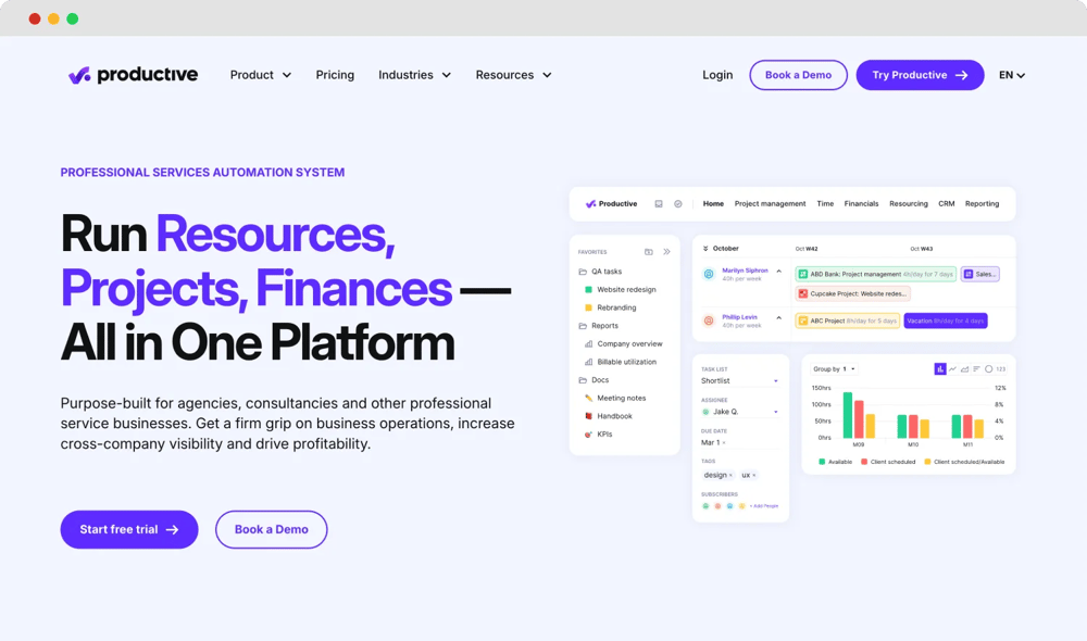 The homepage of Productive